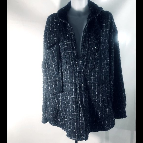 Faith Connexion European Oversized Unisex Blue Tweed Hooded Overshirt. - Picture 6 of 11